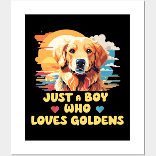 Just A Boy Who Loves Goldens - Golden Retriever Posters and Art